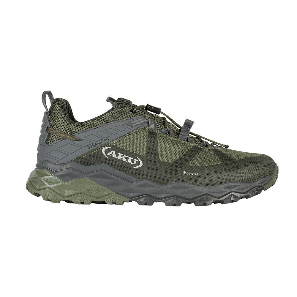 AKU Flyrock GTX verde grigio vista laterale con suola Vibram