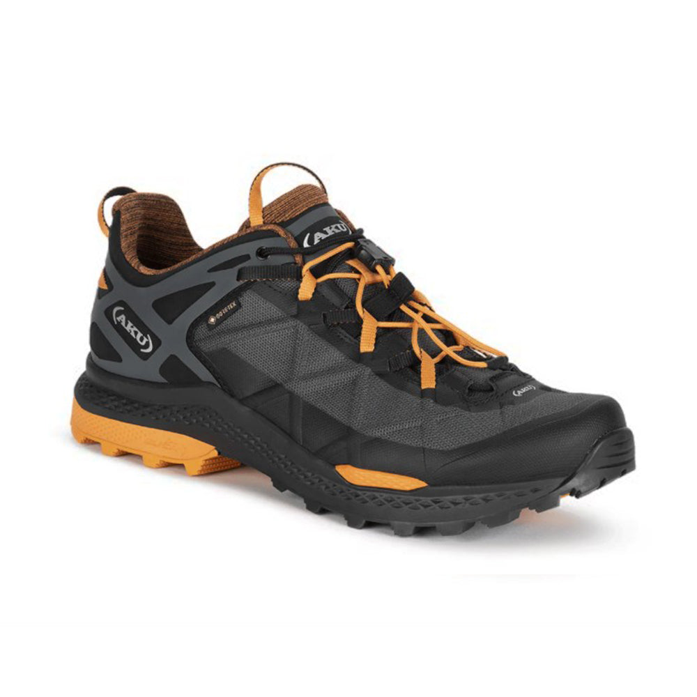 AKU Rocket DFS GTX nero arancio vista laterale con doppia allacciatura DFS