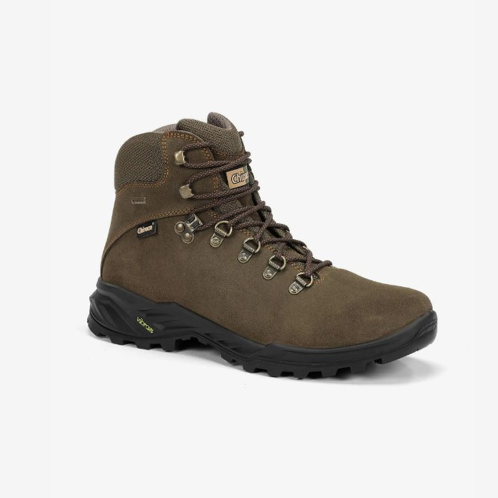 Scarponi Chiruca Trofeo GTX marrone/verde vista laterale con suola Vibram