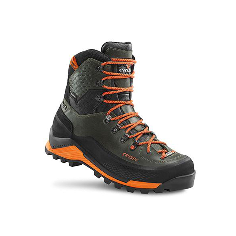 Scarponi Crispi Futura PWR GTX neri con suola arancione Vibram vista laterale