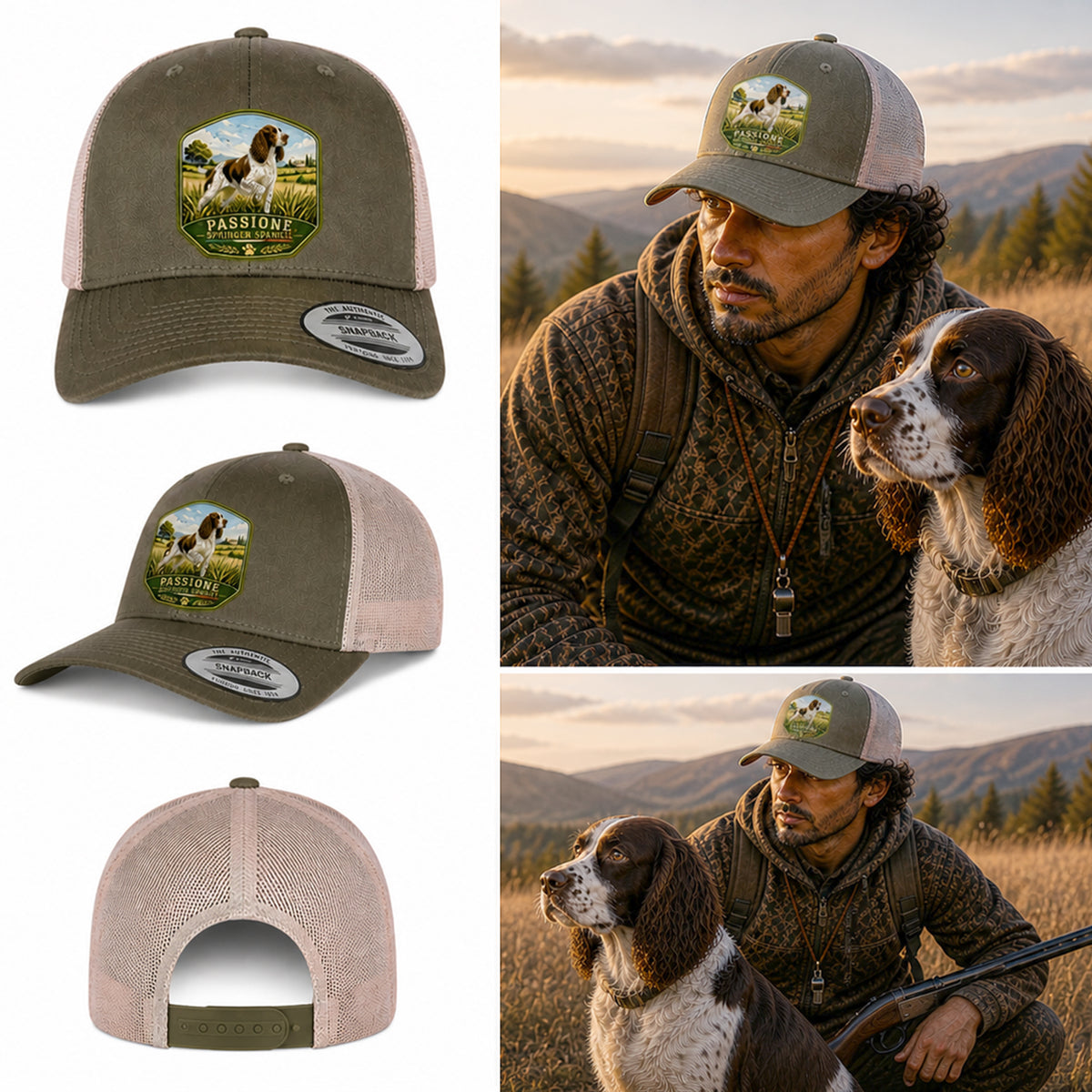 berretto springer spaniel con patch effetto ricamo 3d e nome ricamato
