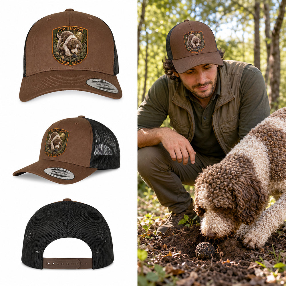 berretto Passione Tartufo con patch Lagotto Romagnolo effetto ricamo 3D e nome ricamato