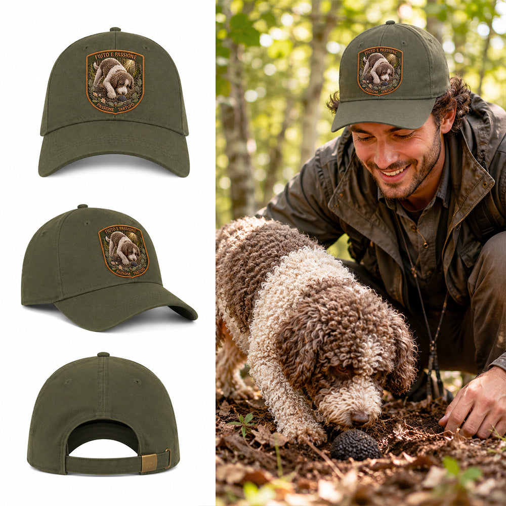 Berretto passione tartufo con patch lagotto effetto ricamo 3d