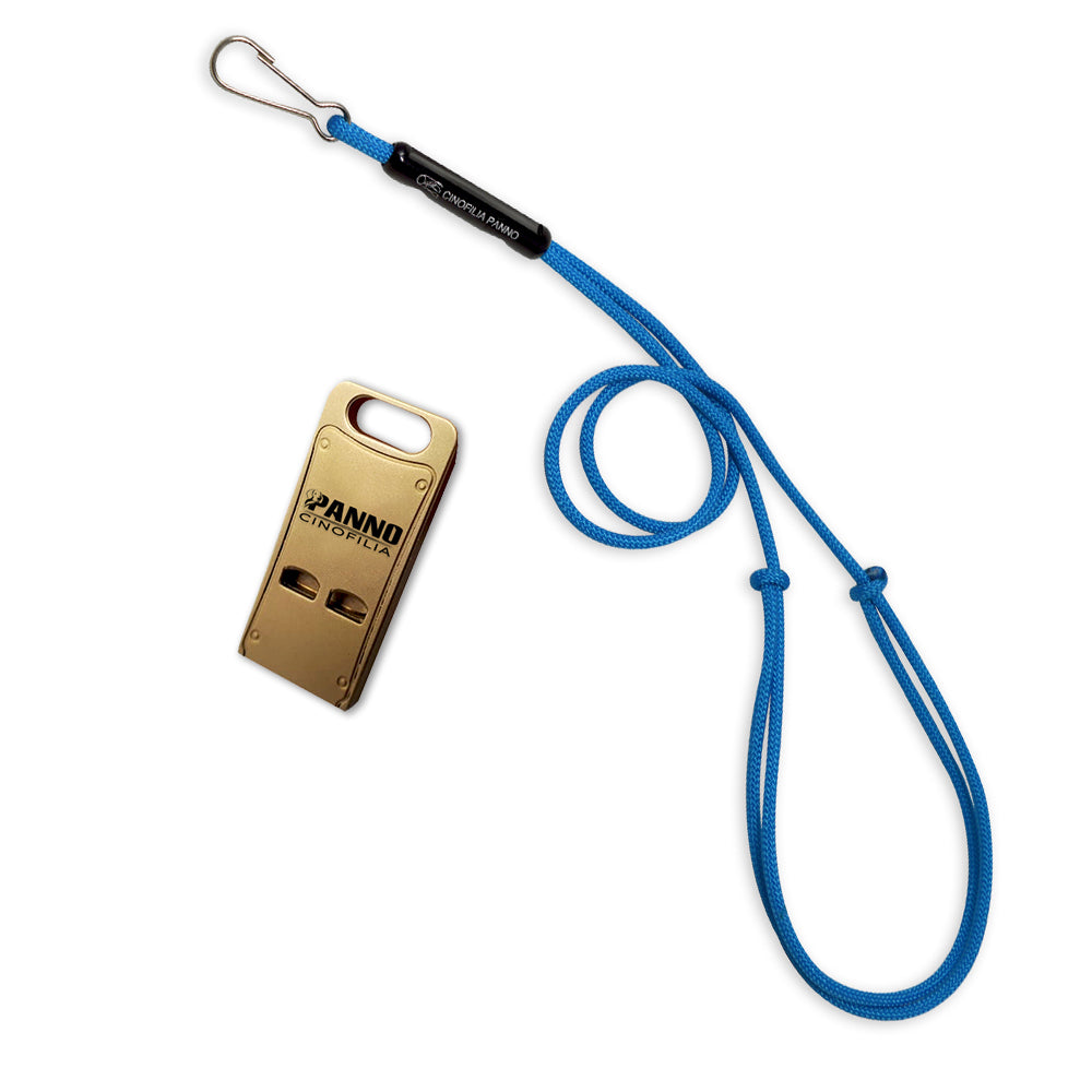 Flat brass whistle with matching whistle holder