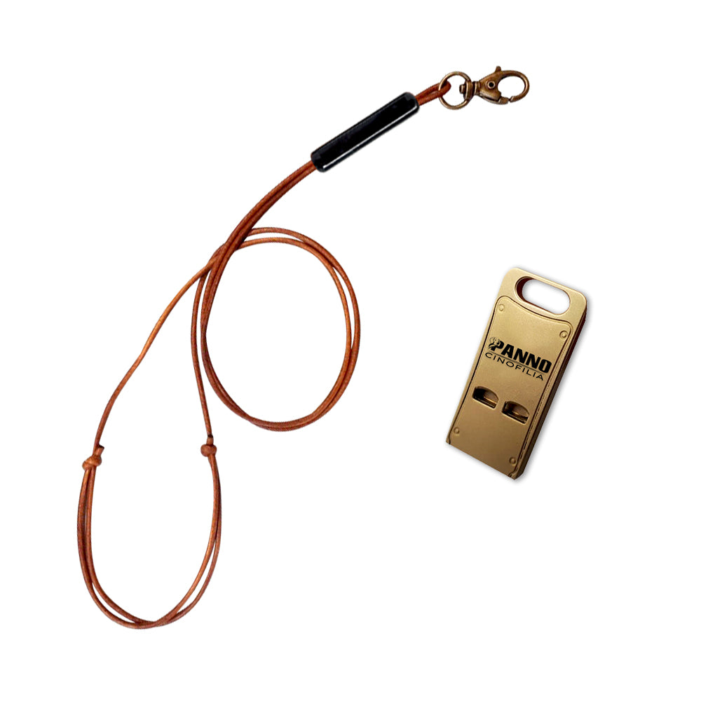 Flat brass whistle with matching whistle holder