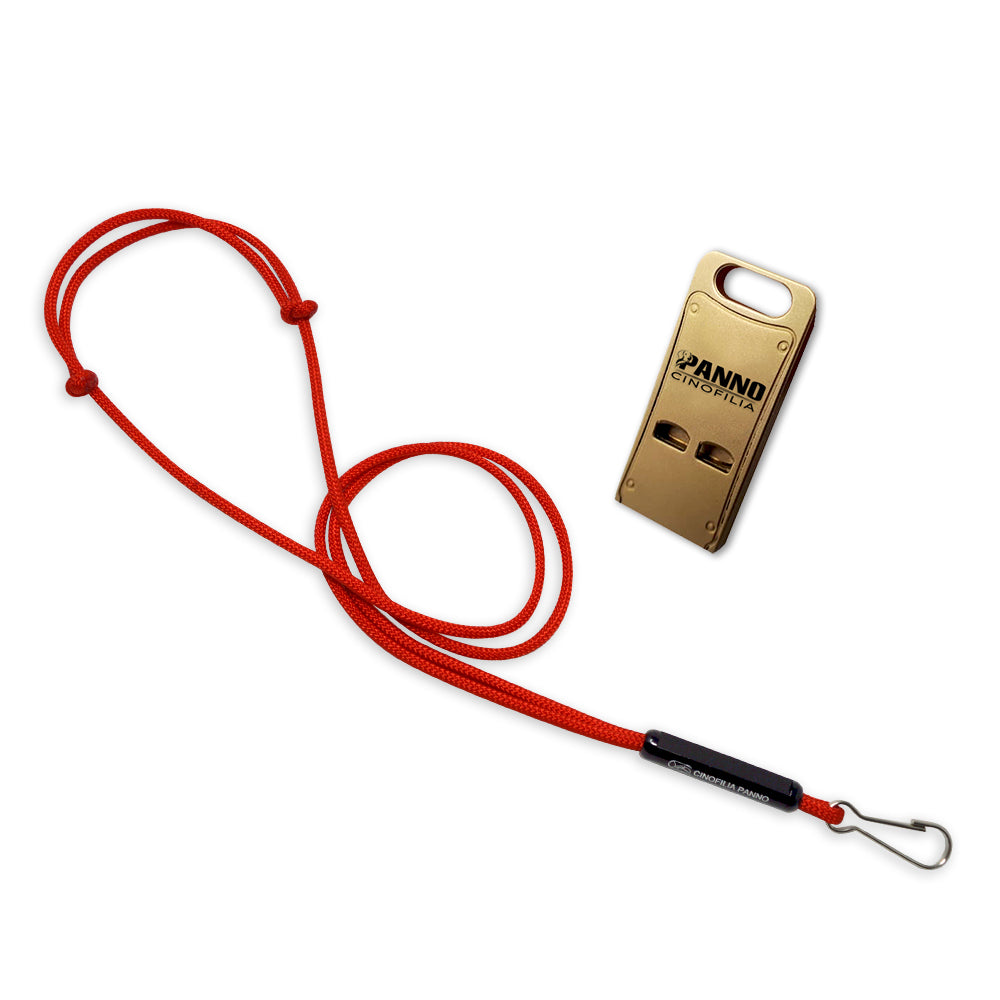 Flat brass whistle with matching whistle holder