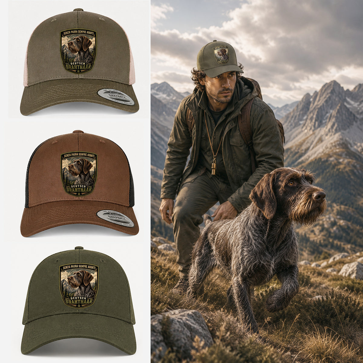berretto deutsch drahthaar con patch effetto ricamo 3D e nome personalizzato ricamato