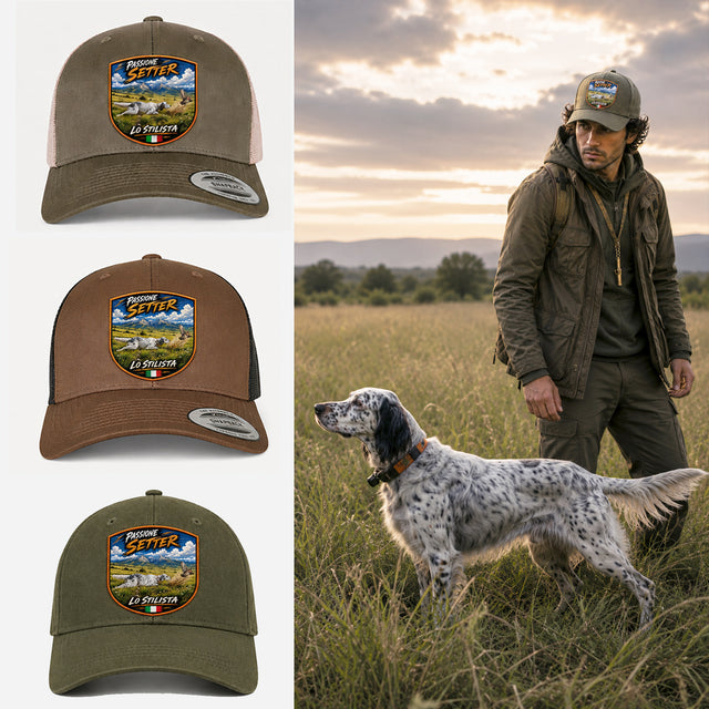 berretto setter inglese in ferma lo stilista con patch effetto ricamo 3D e nome personalizzato ricamato