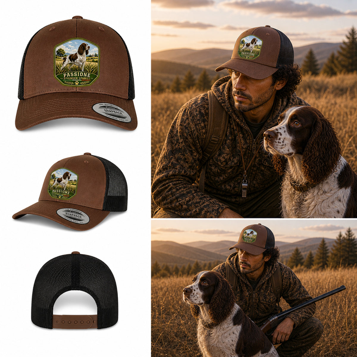 berretto springer spaniel con patch effetto ricamo 3d e nome ricamato