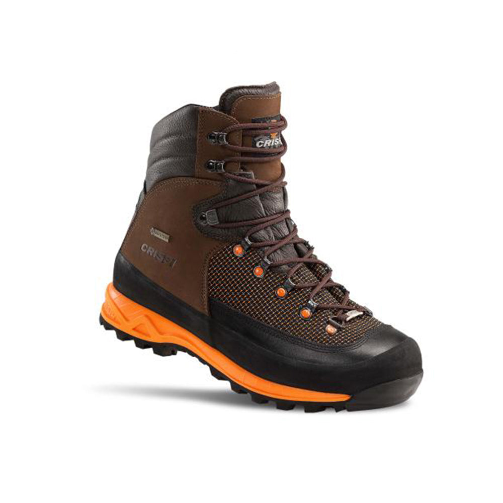 Scarponi Crispi Track GTX marroni con suola arancione Vibram