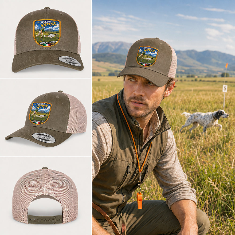 berretto setter in gara con patch effetto ricamo 3D e nome personalizzato ricamato