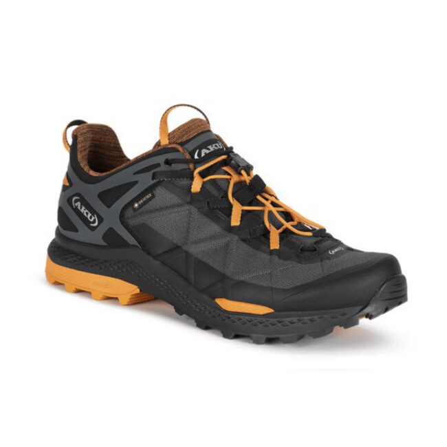 AKU Rocket DFS GTX nero arancio vista laterale con doppia allacciatura DFS