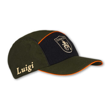 Cappello Trabaldo Apache verde e nero con profilo arancione e personalizzazione nome