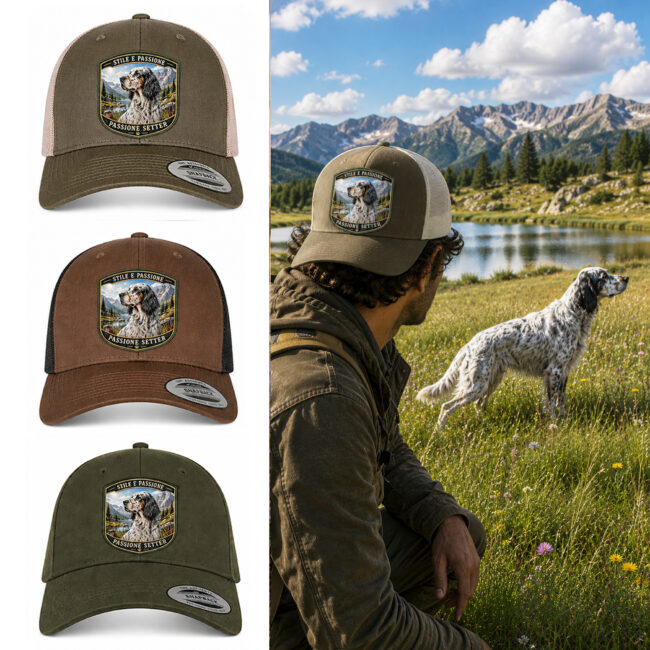 berretto setter inglese con patch effetto ricamo 3d e nome ricamato