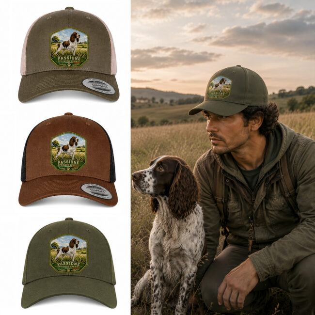 berretto springer spaniel con patch effetto ricamo 3d e nome ricamato