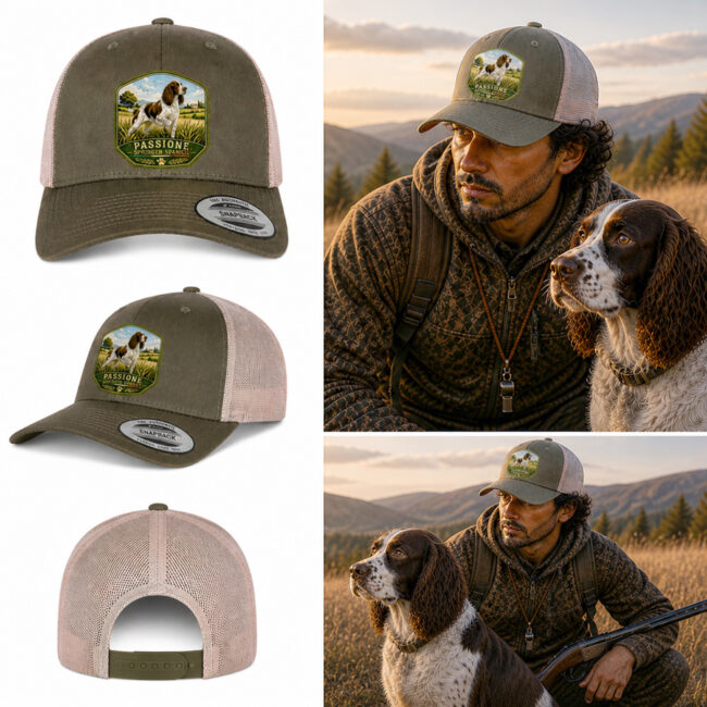 berretto springer spaniel con patch effetto ricamo 3d e nome ricamato