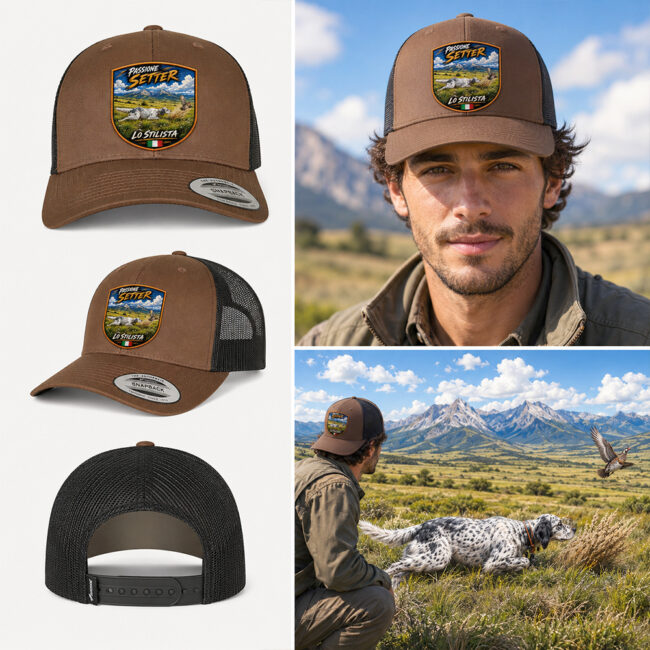 berretto setter inglese in ferma lo stilista con patch effetto ricamo 3D e nome personalizzato ricamato