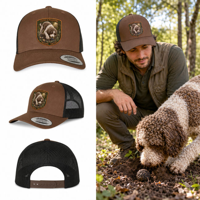 berretto Passione Tartufo con patch Lagotto Romagnolo effetto ricamo 3D e nome ricamato