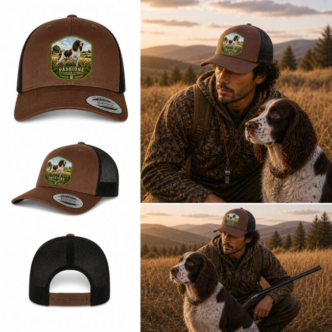 berretto springer spaniel con patch effetto ricamo 3d e nome ricamato
