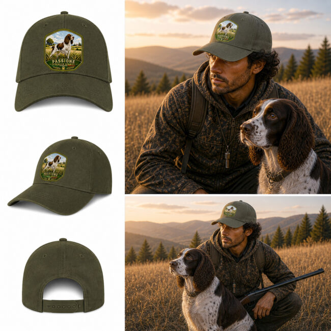 berretto springer spaniel con patch effetto ricamo 3d e nome ricamato