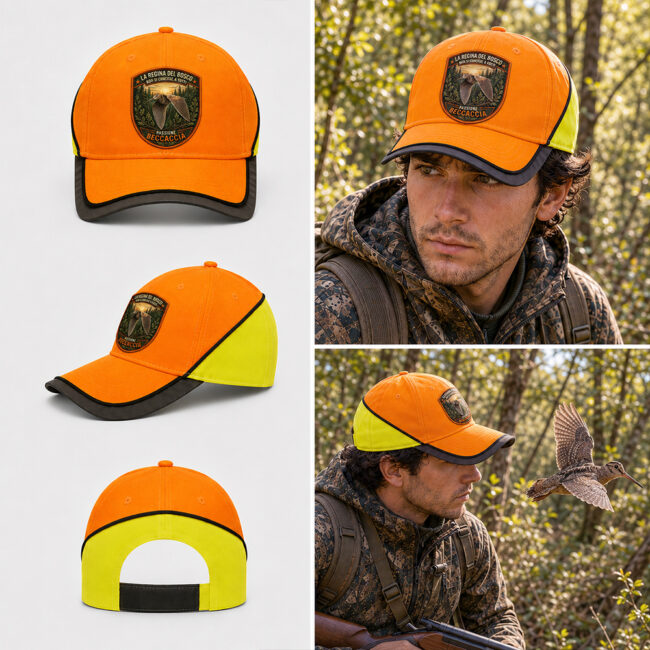 berretto beccaccia in volo con patch effetto ricamo 3D bordo arancio e nome personalizzato ricamato