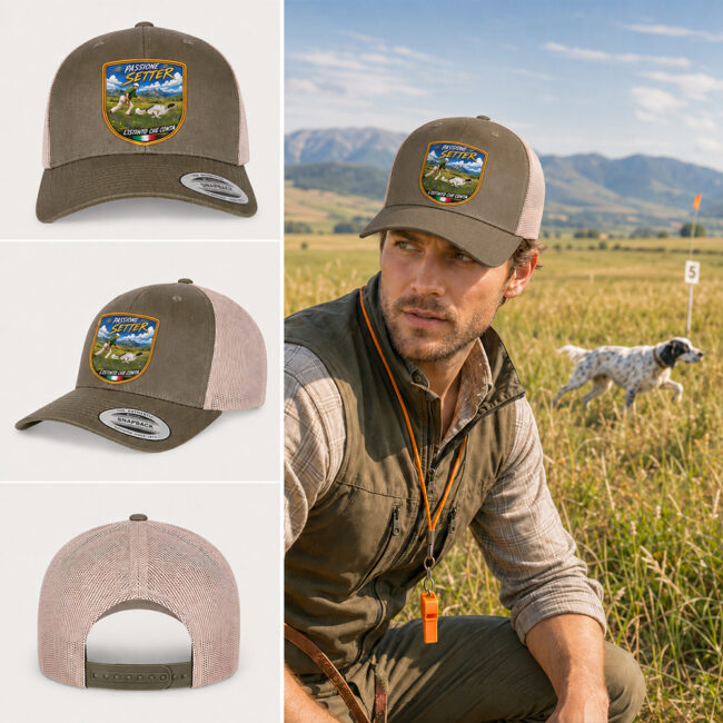 berretto setter in gara con patch effetto ricamo 3D e nome personalizzato ricamato