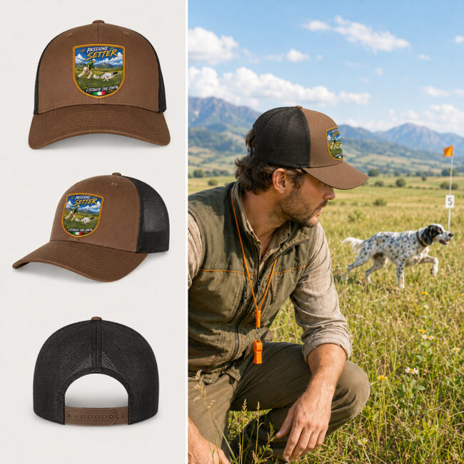 berretto setter in gara con patch effetto ricamo 3D e nome personalizzato ricamato